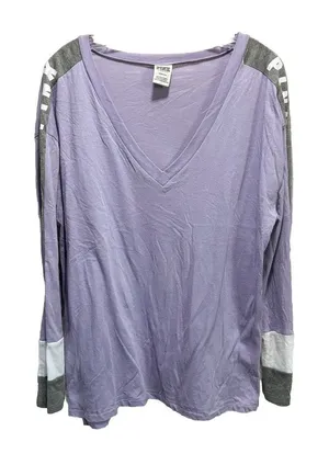 VS PINK Lavender/Gray V Neck Long Sleeve Top Size L‎ Oversized Lightweight thumbnail 1