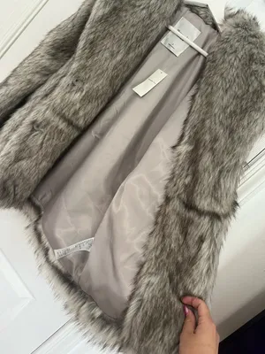 Abercrombie & Fitch Faux Fur Coat Gray Glam Luxe Winter Mob Wife Holiday Jacket Size S thumbnail 5