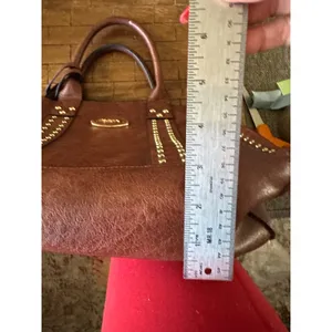 Dasein Brown Vegan Leather Studded Tote Bag Satchel with Matching Pouch Gold EUC thumbnail 12