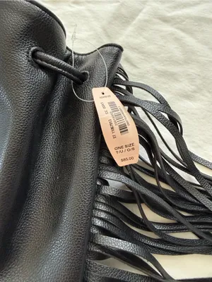 Victoria's Secret Black Fringe Backpack Boho Festival Faux‎ Leather Purse NWT thumbnail 4