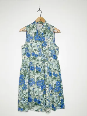 Tuckernuck Jardin De Fleurs Royal Shirt Dress Blue Floral Sleeveless Medium M thumbnail 3