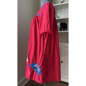 Vtg Go Softly Patio Dress XL Red Embroidered Muumuu Hippie Chic Boho Oriental thumbnail 2