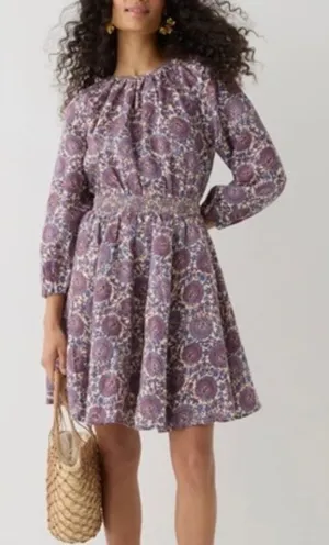 J.Crew Palermo Smocked-Waist Mini Dress in Floral Bouquet Linen LT thumbnail 1