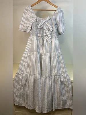 She & Sky NWT - Striped Tiered Maxi Dress with Front Bow Detail- sz Large thumbnail 2