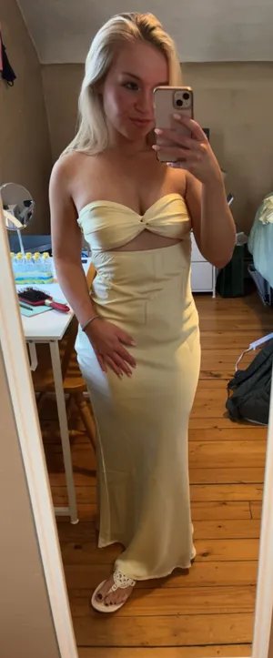 Strapless Yellow Cut Out Maxi Dress thumbnail 1