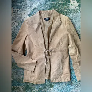 Y2K vintage Me Jane nude suede open front tie blazer, size large thumbnail 8