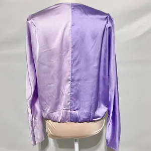 New Strut & Bolt Two Tone Satin Faux Wrap Long Sleeve Bodysuit Purple Size Large thumbnail 12