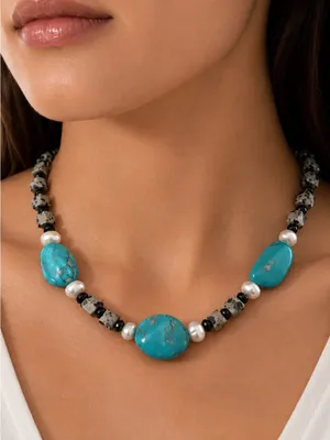 Southwestern Sterling Silver Turquoise Jasper Gemstone Necklace Custom Made thumbnail 1