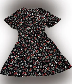 SHEIN Black Floral‎ Midi Dress with Red and Green Print thumbnail 1