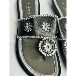 A. Giannetti Italian Leather Thong Sandals Pewter Silver Whipstitch Womens 9M thumbnail 3