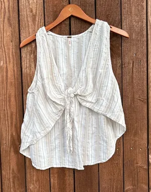 Free People White Striped Boho By My Side Front Tie Tank thumbnail 1