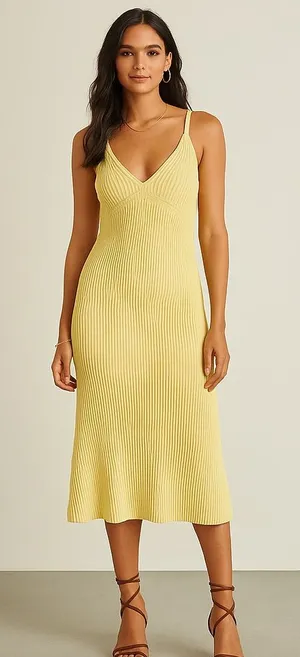 Lulus Yellow Ribbed Knit Midi Sweater Dress XS NWT thumbnail 1