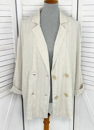 Zara Crinkled Look Slouchy‎ Blazer Tan Medium Linen Blend Double Breasted thumbnail 1