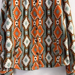 Outback Trading Tabitha Big Shirt Womens Medium Orange Button Up Fleece Aztec thumbnail 3