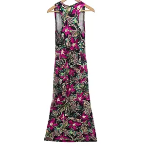 Artelier Nicole Miller Maxi Dress Womens L Floral Purple Sleeveless EUC thumbnail 3