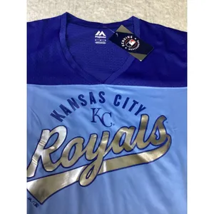 Majestic Kansas City Royals MLB Womens Blue Mesh‎ V-Neck Jersey Shirt Medium NEW thumbnail 2