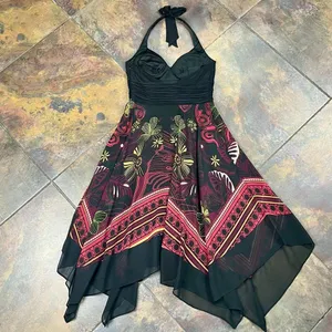 Sangria Ruched Bodice Asymmetrical Handkerchief Hem Halter Dress 4 thumbnail 13