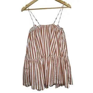Abercrombie & Fitch White Tan Striped Tiered Sleeveless Mini Dress Womens Size S thumbnail 2