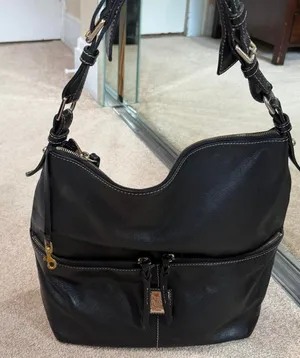 Black leather Dooney & Dillen Black Pebble Leather Hobo Shoulder Bag Gold Accent thumbnail 1