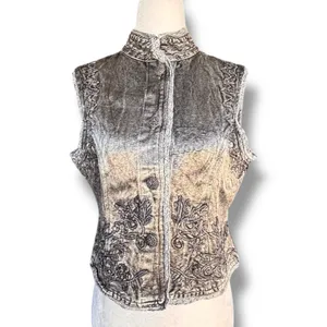 Vintage Gray Embroidered‎ Beaded Mandarin Collar Boho Vest Artisan Western Layer thumbnail 5
