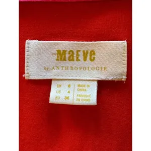 Maeve Anthropologie Shirt Women 4 Red Collared‎ Button Down Tie Front Top Preppy thumbnail 9