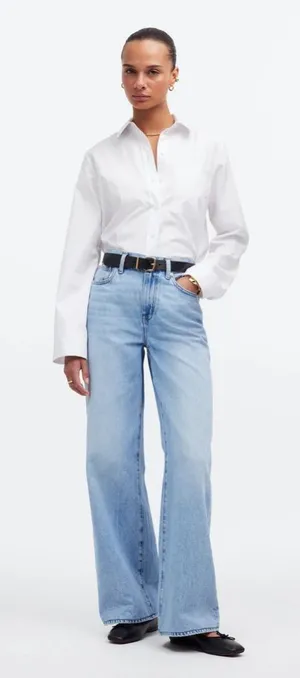 Madewell Relaxed Button Front Shirt Poplin Cotton White Small thumbnail 1