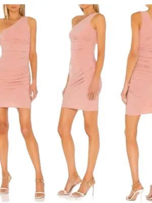 NWT Michael Costello x Revolve Bodycon Mini Dress Blush Pink one shoulder Small thumbnail 3