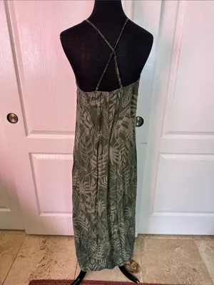 OLD NAVY PALM LEAF Olive Green Printed Rayon Dress thumbnail 5