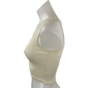 H&M Women's Cream Ribbed Knit Sculpt Square Neck Tank Cami Crop Top Size XS thumbnail 3