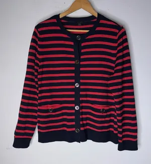 J.‎ Jill Wearever Collection Cardigan Sweater, Red/Navy Striped, Gold Buttons LP thumbnail 1