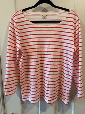 J. Crew Red Striped 3/4 Sleeve Shirt thumbnail 1