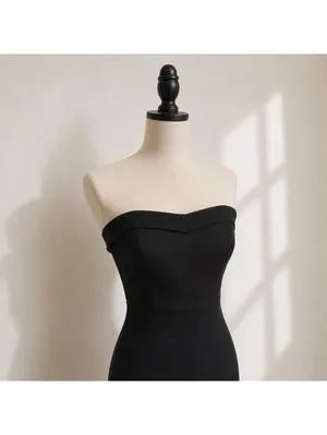 House of CB London Black Strapless Bodycon Midi Dress Fluted Hem Bandage Size L thumbnail 3