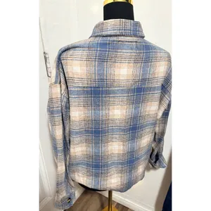 Active USA Blue Tan‎ Plaid Wool Blend Shacket Button Front Jacket Large J12525 thumbnail 3