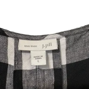 J Jill Womens Gingham Linen Top L Black White Checkered Relaxed Fit Classic‎ thumbnail 7