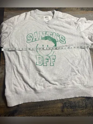 aerie Light Gray Crewneck Sweatshirt with Green 'Santas BFF’ Graphic thumbnail 9