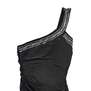 Deb Y2K Mini Dress S One Shoulder Black Ruched Rhinestone Trim Party Going Out thumbnail 2