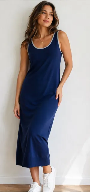 Skinnygirl Navy Tank Maxi Dress with White Trim thumbnail 1