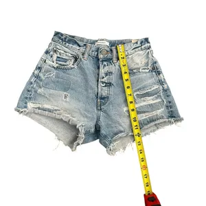 Moussy Vintage denim shorts feature a light blue wash distressed size 25 thumbnail 5