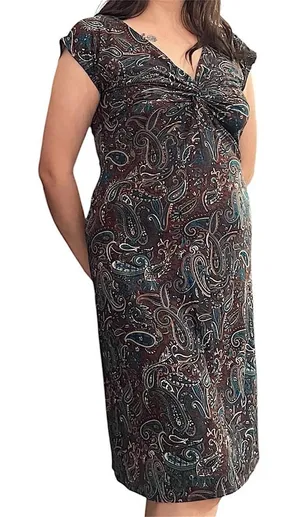 Brown & teal paisley dress. thumbnail 1