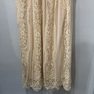 MEROKEETY Beige Nude Lace‎ Floral Maxi Dress Sz M Sheer Boho Romantic Fairy NWT thumbnail 4