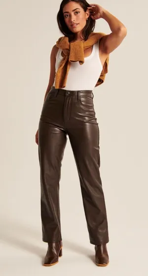 Abercrombie Curve Love Vegan Leather 90s Straight Pant thumbnail 1