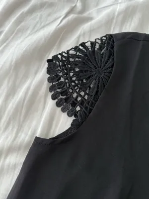 Black V-Neck Blouse With Lace Cap Sleeves thumbnail 4