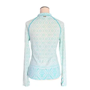 Cabana Life Women Rash Guard Long Sleeve Teal Geometric Quarter Zip Swim Top Med thumbnail 4