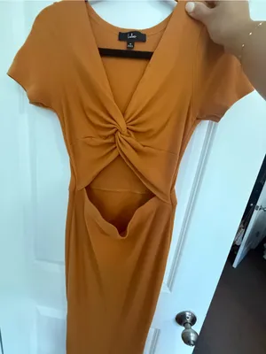 Lulu's Orange Twist Front Midi Dress with Cutout thumbnail 6