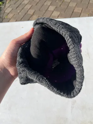 Patagonia Olive, Purple & Charcoal Cable Knit Pom Beanie thumbnail 3