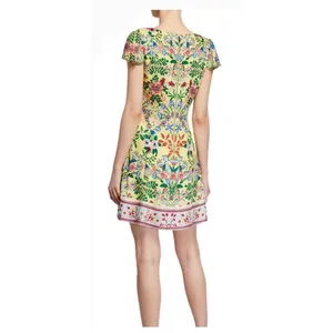 Alice + Olivia Yellow‎ Floral Flutter Sleeve V-Neck Mini Dress Size 0 thumbnail 2