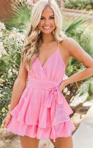 Pink Lily Delightfully In Love Hot Pink Ruffle Romper thumbnail 1