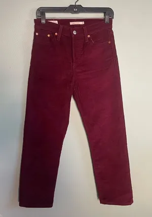 Women’s Levi Maroon Corduroy Wedgie Straight Button Fly Pants Sz 26x26 thumbnail 1