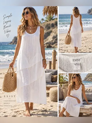 Exist White Layered Gauze Handkerchief High Low Midi Dress Size Large thumbnail 2