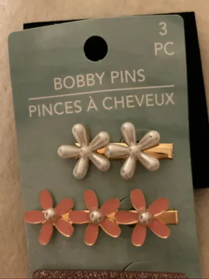 Pink Floral and Pearl Bobby Pin Set - 3 Pack thumbnail 3